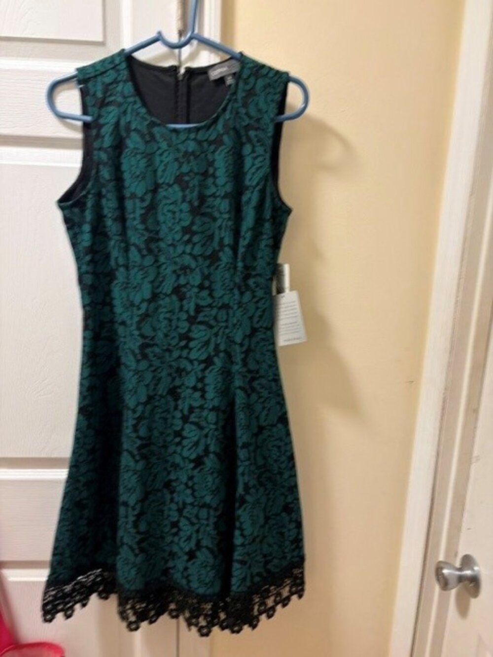Donna Ricco NWT A-Line Dress Size 8 Green Black Lace Sleeveless Knee Length- NEW - Picture 2 of 6